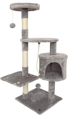 SPOCADO Athletic Kratzbaum für Katzen 112 x 40 x 40 cm - Ultimativer Komfort und Spaß für Deine Katze - untersch. Schlafplätze, Höhle, Plattform - Kratzsäulen für optimale Krallenpflege (Grau)