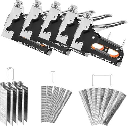 Heftpistole 5er Set | Inklusive 5000 Heftklammern - Verschiedene Größen | Komplettes Handtacker-Set für Home Office und Werkstatt