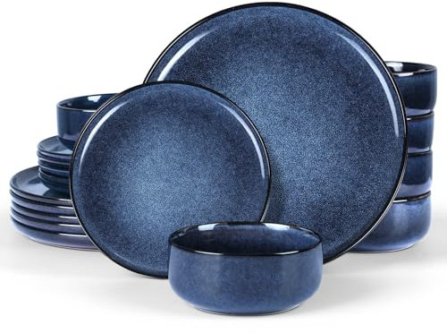 Set di stoviglie per 6 persone, onader, 18 pezzi, servizio da tavola in gres porcellanato, 6 piatti piani, piatti da dessert, ciotole per cereali, lavabili in lavastoviglie e antigraffio – tavolo