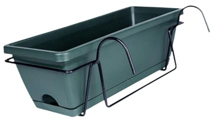 Sharplace Jardinière de Balcon avec Plateau et Support, jardinière de Garde-Corps de Pont de fenêtre, Support de Pot de Plante léger et Multifonctionnel, Vert foncé
