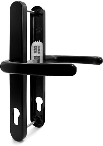 TSS Black UPVC Door Handle Pair Set, 92mm PZ (Centres), Sprung, Lever Lever, 240mm Screw to Screw (Screw centres), Backplate 270mm x 32mm - Replacement PVC Door Handle in Black