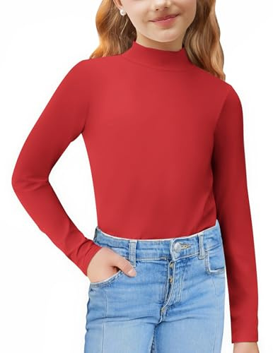 Arshiner Camisa De Cuello Alto Camisa De Manga Larga para Niños Tops para Niñas Camiseta Interior Fina De Moda Tops Slim Fit Suéter Informal De Cuello Alto 3-12 Años