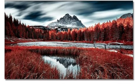 JACBON Wandkunst, natürliche Landschaft, Leinwandgemälde, herbstliche rote Bäume, Landschaft, Posterdruck für Wohnzimmer, Heimdekoration, Bilder, 70 x 130 cm, rahmenlos