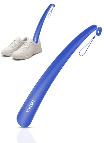 TYGA Skohorn långt handtag 43 cm långt skohorn i plast för män, kvinnor med komfortgrepp långa skohorn – flexibel extra lång skohorn för äldre, Levande blå, Pack of 1