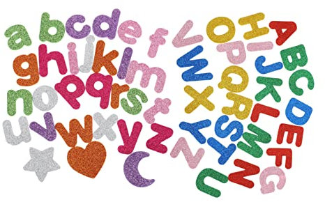 WOONEKY Vinyl-Alphabet-Aufkleber 2er-Set 52 Stück Eva-Glitzer-buchstabenaufkleber Zum Basteln Dekoratives Lehren Und Lernen