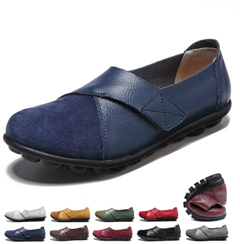 ZPLMIDE Mocasines ortopédicos para mujer de piel transpirable, de ajuste ancho, mocasines clásicos, informales, sin cordones, zapatos de senderismo