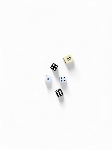 DELALO Set di dadi backgammon - 5 dadi di precisione (16 mm, 12 mm) - nero, bianco, avorio - esaedro plastica - tema pip
