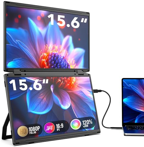 SMISEACOW Tragbarer Monitor für Laptop, 15,6 Zoll IPS 1080P FHD Tragbarer Monitor, Faltbarer Dreifach Laptop Display, VESA, 360° Drehung, Kompatibel mit Windows/Mac/DeX/Chrome & Desktop/Mini PC