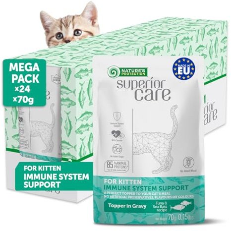 Nature's Protection Superior Care - Cibo umido per gattini, tonno e branzino, per una crescita sana, cibo ipoallergenico per gattini, digestione sensibile, supporto immunitario e osseo (24 x 70 g)