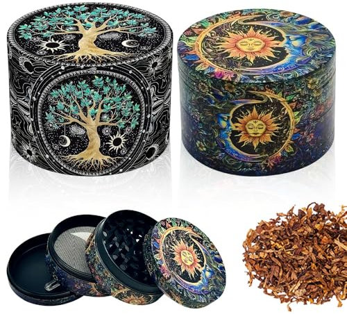 Lotvic 2 piezas Molinillo de Hierba, 63MM Grinder Metal, Molinillo de Polen, Molinillo de Hierbas, Molinillo Grande de Especias de 63 Mm, 4 Capas de Pintura a Todo Color con Raspador de Polen