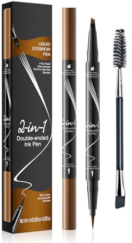 Lápiz de cejas, resistente al agua, 2 en 1, lápiz de cejas de doble punta con microblading, duradero, Eyebrow Pencil Con cabezal de lápiz delineador para múltiples usos (Marrón claro) | Lápiz de cejas microblading | duradero | resistente a las manchas | secado rápido | lápiz líquido para cejas (marrón claro)