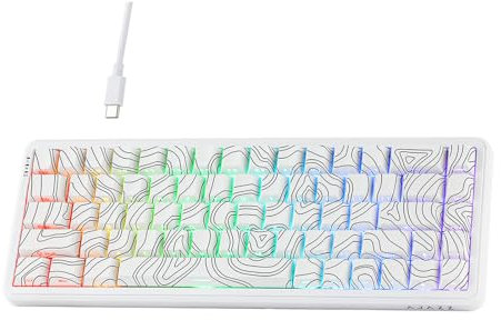 MechLands AK680 MAX Teclado Gaming Cableado con Interruptor de Efecto Hall, Teclado Magnético de Disparo Rápido con 8K Polling Rate, Estructura Superior, RGB (Línea de Contorno Blanca)