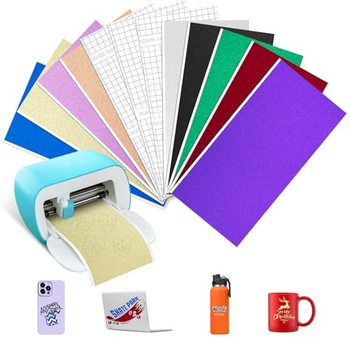 Glitter Vinyl Permanent for Cricut Joy, 9 Sheets 12 x 5.5 Shimmer Smart Vinyl with 3 Plotter Transfer Film, Glitter Vinyl Self Adhesive for DIY, Mobile, Phone Case, Laptops