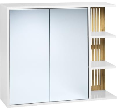 Beliani Bad Spiegelschrank MDF Bambusholz weiß/Heller Holzfarbton 70 x 80 cm Nubes