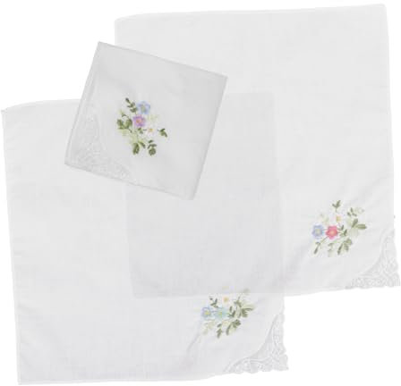 VALICLUD 3stücke Stickerte Damen Taschentücher Mit Blumenstickerei Aus Baumwolle Spitzentaschentücher Für Hochzeitstaschentücher Einstecktücher Für Täglichen Gebrauch