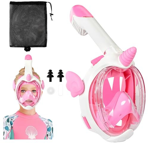 AOOSA Maschera da Snorkeling per Bambini, 180° HD Anti-Appannamento e Unicorno Anti-Perdita Maschera Integrale per Bambini, Snorkel Dry con Valvole Sicurezza, Dai 10 Annii