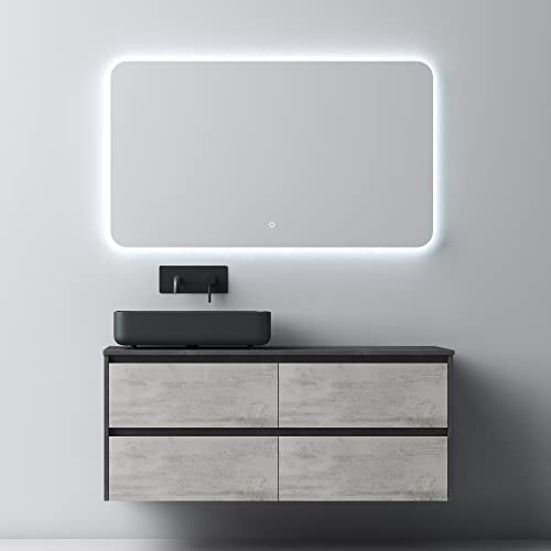 Mai & Mai Meuble de Salle de Bain Gris Foncé avec Lavabo et Miroir Meuble sous Vasque 120x48x51,6cm Meuble Suspendu avec 4 Tiroirs