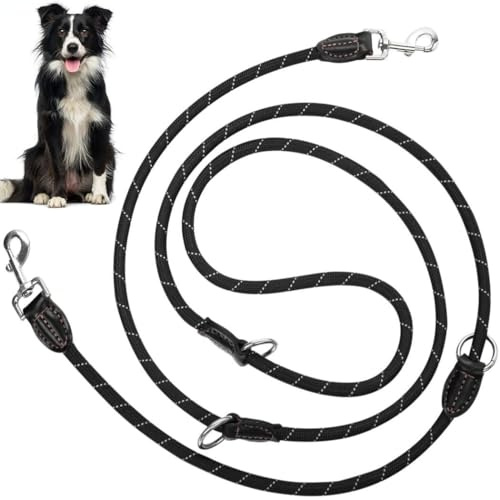 Reflective Double Dog Leash With 2 Carabiners & 3 Adjustable Loops, 1.3Cm3Mm Nylon Shoulder, Training & Jogging Leash For Medium To Large Dogs