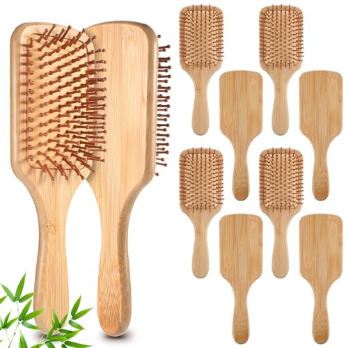10 Pcs Bamboo Hair Brushes for Women Bulk Wooden Paddle Brush Scalp Massage Bamboo Bristles Anti Static Men Engraving DIY Gift for Father's Day Wedding(Natural,9.65'' X 3.35'')