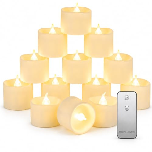 Aueamiliy LED-Teelichter Kerzen mit Fernbedienung, 12 Stück flackernde batteriebetriebene Teelichter inkl. CR2032-Batterien, warmweiß, 3,2 × 3,6 cm, für Hochzeit, Weihnachten, Halloween & Tischdeko