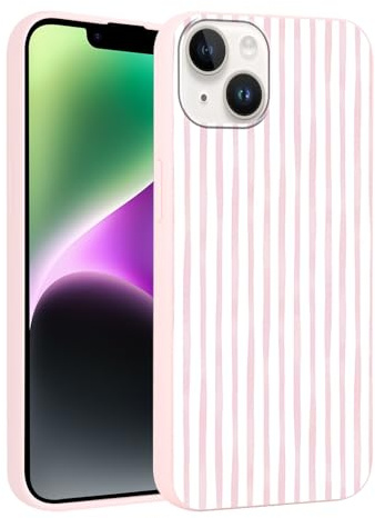 Yirlbey Estivi Cover per iPhone 14 / iPhone 13 6,1'', Custodia Rosa e Bianco Stripes Striped Disegno Motivo Aesthetic Summer per Ragazza Antiurto Rosa Silicone TPU Cellulare Protezione Case, Righe