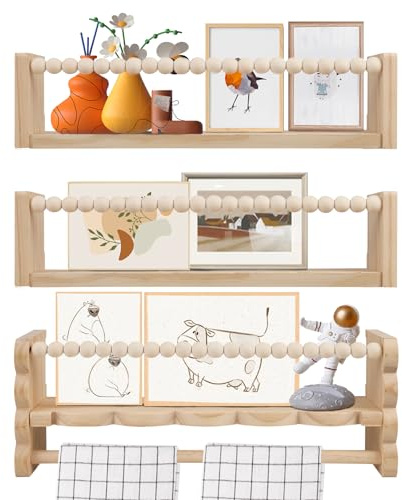 Nastopee 3er Set Kinder Bücherregal Wand,Mehrschichtiges Kinder Bücherregal Wand, 40cm Montessori Regal Kinderzimmer, aus Massivholz, für Bücher Spielzeug Aufbewahrung Organisation