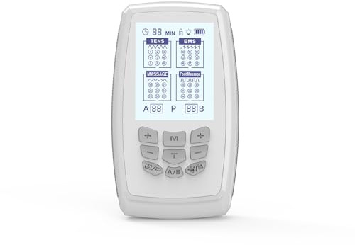 4 in 1 TENS/EMS, stimolatore di muscoli e nervi, 36 programmi EMS/TENS per l'allenamento muscolare e la terapia del dolore, 9 modalità di massaggio dei piedi, tappetino speciale per massaggi e