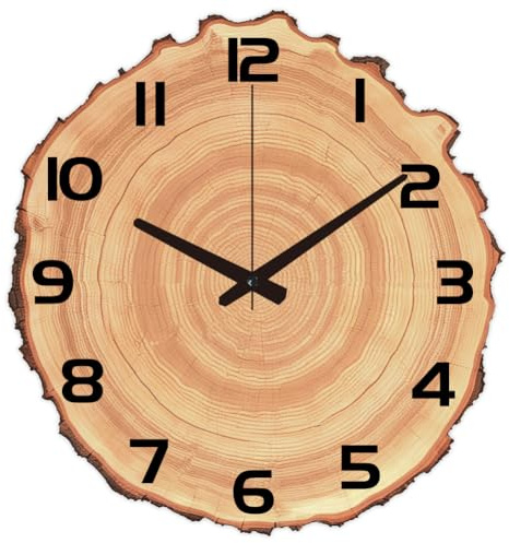CHGCRAFT Reloj de pared con patrón de anillos anuales de 13.7 pulgadas, grano de madera, sin tictac, reloj colgante de pared, funciona con pilas, para dormitorio, sala de estar, cocina, oficina