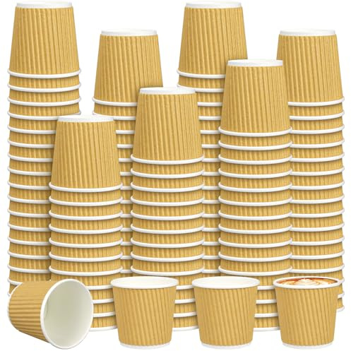 JTKDG 4oz Espresso Paper Cups - 350 Pcs Disposable Coffee Cups, Triple Wall Ripple Insulated, Small Kraft Hot Drink Cups for Nespresso, Macchiato, Tasting, Catering, Offices & Events (Brown)