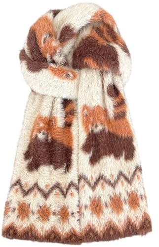 Lpitoy Süßer Warmer Schal Für Damen, Cartoon-Katze, Roter Panda-Druck, Kaschmirgefühl, Großer Schal, Weicher Winterschal, Pelzige Damenschals