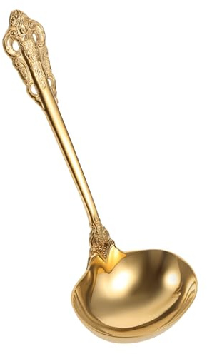 WATIIFUFU Golden Stainless Steel Soup Ladle Rust Resistant Elegant Western-Style Design for Lasting Service Life Practical Multi-use Soup Spoon for Kitchen and Dining