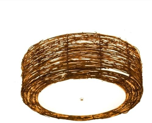 Lámpara de techo de mimbre creativa retro con montaje empotrado, pantalla de bambú, accesorio de iluminación colgante de ratán, luz de linterna E17 para restaurante, dormitorio, sala de estar