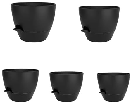 Lot de 5 pots de fleurs d'intérieur à auto-arrosage - Kit de pot de jardinage - Matériau accessoire pour pot de fleurs - Réservoir d'eau inférieur - Équipement pour intérieur et extérieur - Pour