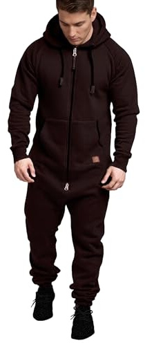 Vuxen overaller för män Fleecefodrad jumpsuit med huva, dragkedja, pyjamas i ett stycke, joggingdräkt, träningsoverall