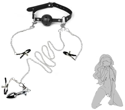 BDSM Fesselset，SM Bondage Set Fesselset，Sex toys Fesseln，Bondage Fesseln 4 in 1， Erotik Sex Spielzeug，Knebel Mundknebel Nippelklemmen Klitoris Clip Anlplug，Sex-Spielzeug für Paare，Anfänger， Fachmann