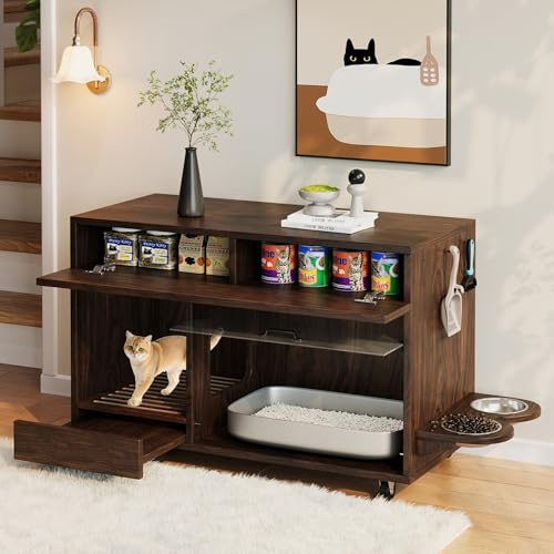 CelticHearth Gabinete Arena Gatos con Ruedas, Nogal, 100x45,5x67cm