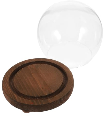 BESPORTBLE Cloche en Verre Sphérique Transparente avec Socle Rétro, Dôme Protecteur Anti-poussière pour Fleurs Conservées, Décoration Micro-Paysage Élégante, Vitrine de Table pour Terrarium