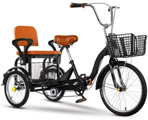 Fällbar stadscykel， Vikbar Vuxen Trehjuling Tandem Dubbla Bromsar 16 tum Flerfärgad(Black)