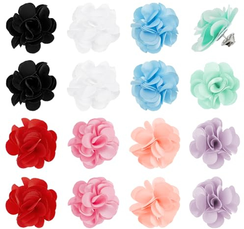 PH PandaHall 16PCS Broches Fleurs 8 Couleurs 4cm Pins Boutonnière Épingles de Revers Petite Broche Costume 3D Fleur Floraison Broderie Fleurie Broche Tissu Badge pour Femmes Robe Mariée Chemise Vestes