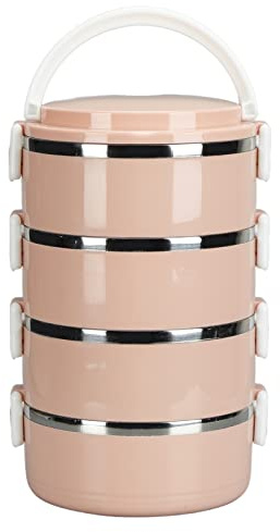 Ejoyous Lunch Box Portatile, Lunch Box Termico in Acciaio Inossidabile 304, Contenitore per Alimenti Rotondo a 2 Strati con Maniglia di Sfiato con Serrature Laterali, per Uso Esterno in Ufficio