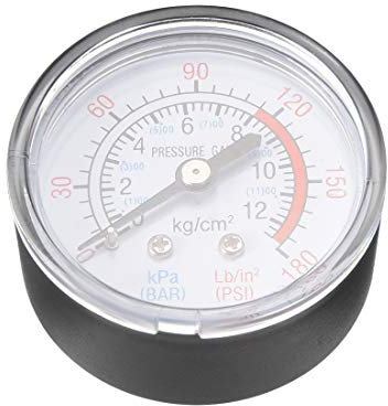 sourcing map Air Compressor Parts Pressure Gauge 1/4BSP 12.5mm Male Thread Back Mount 0-180 PSI