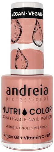 Andreia Professional NutriColor Atmungsaktiver Nagellack - Veganer und Tierversuchsfreier - Nagelkunst Nagellack mit langanhaltendem Glanz-Finish - Farbe NC7 Pink - 10.5ml