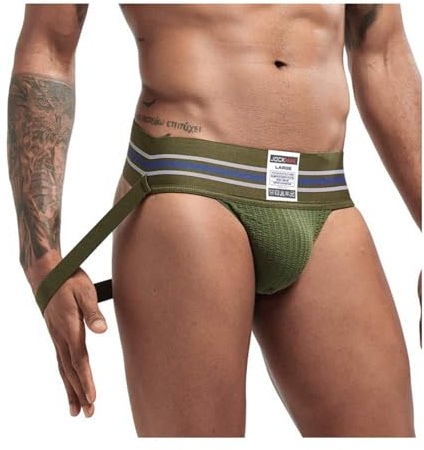 JOCKMAIL Calzoncillos para Hombre Sexy Suspensorio Atlético Tangas Gimnasio Atlético Ropa Interior Suspensorio Cinturón Ancho Sexy Slips 7 Colores (M, Verde Oscuro)