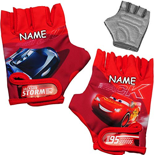 alles-meine.de GmbH Fahrradhandschuhe - Cars - Auto - Lightning McQueen - inkl. Name - abgepolstert & Anti rutsch - 3 bis 8 Jahre - universal auch für Roller und Dreirad Laufrad ..