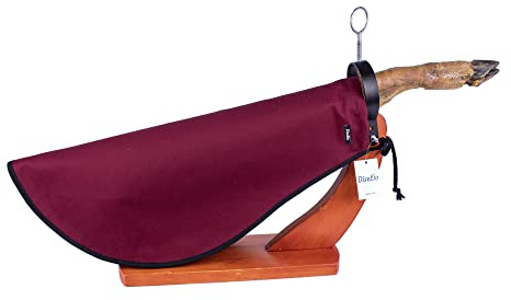 Couvre jambon couleur grenat avec vivant noir sur le pourtour, de forme arrondie. Protecteur pour jambon ou palette. (couvre-j-Gran_Ng)