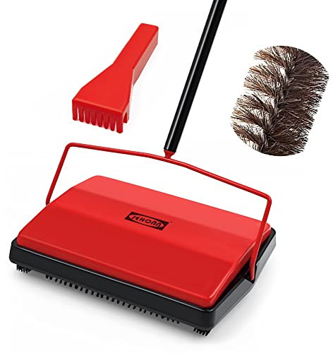 JEHONN Spazzola per Tappeti, Balai Meccanico Manuale con Crine di Cavallo, Senza Elettricità,Pulisci Tappeto e Moquette (Rosso)