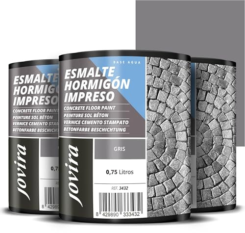JOVIRA PINTURAS Resina-Esmalte Hormigón Impreso. Resina renovadora para pavimentos de hormigón. (3x750 Mililitros, Gris) D-20