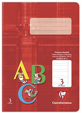 Clairefontaine 331553C - Packung mit 25 Heften, ideal für die Schule, DIN A5, Lineatur 3 liniert mit Rand für 3. Schuljahr, 16 Blatt, 90g, Rot, 1 Pack