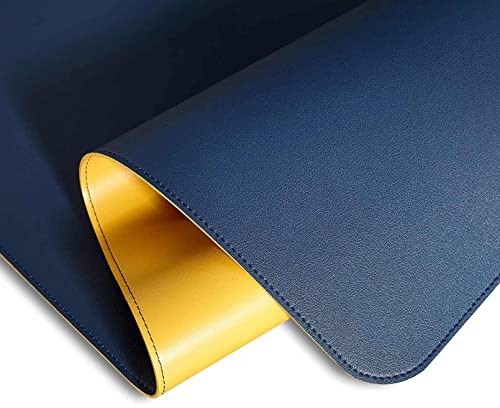moaupr Schreibtischunterlage Leder, Groß Laptop Tischunterlage Schreibtisch Unterlage Ultradünnes Schreibtischmatte Aus PU-Leder Desk Mat Für Büro Blau + Gelb 45x70cm/17.72x27.56in