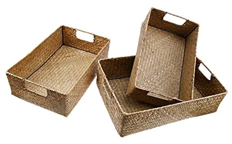 Retro Handgewebter Seetang-aufbewahrungskorb Rechteckiger Organizer Natürliche Seetang-box Heimaufbewahrung X 23 X 11 Cm